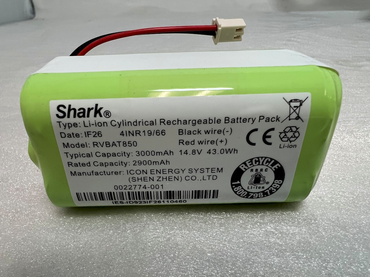 Genuine Shark 14.8V 3000mAh Li-ion Battery RVBAT850 for R85 RV850 R87 RV871 Gren