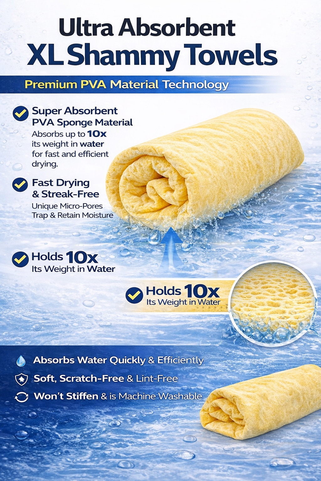 Chamois 34×25 Premium XL Shammy Towel for Car Absorbent Cloth Scratch-Free