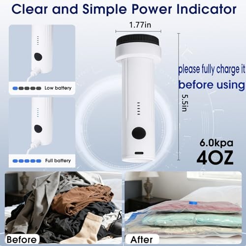 Cordless Electric Vacuum Pump 6.0KPa Portable Travel Storage Bag Air Pump