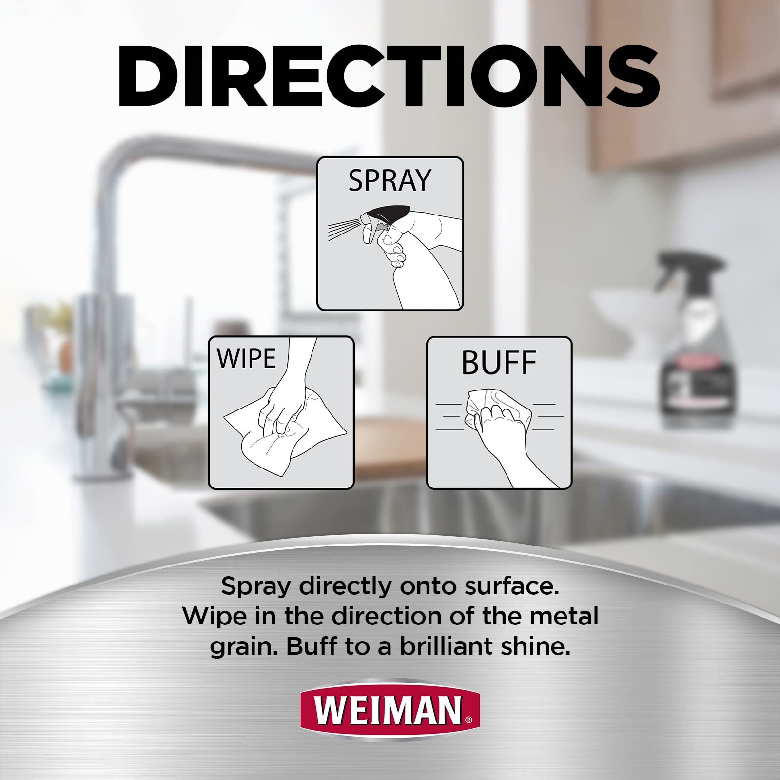 Weiman Stainless Steel Cleaner with Microfiber Cloth 24 Fl Oz Streak Free Shine