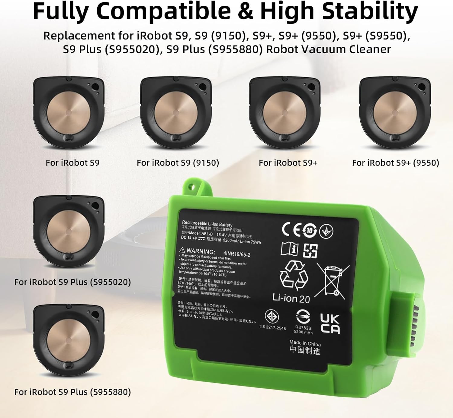 ABL B Battery for iRobot Roomba S9 9150 S9 S9550 9550 S9Plus S955020 S955880