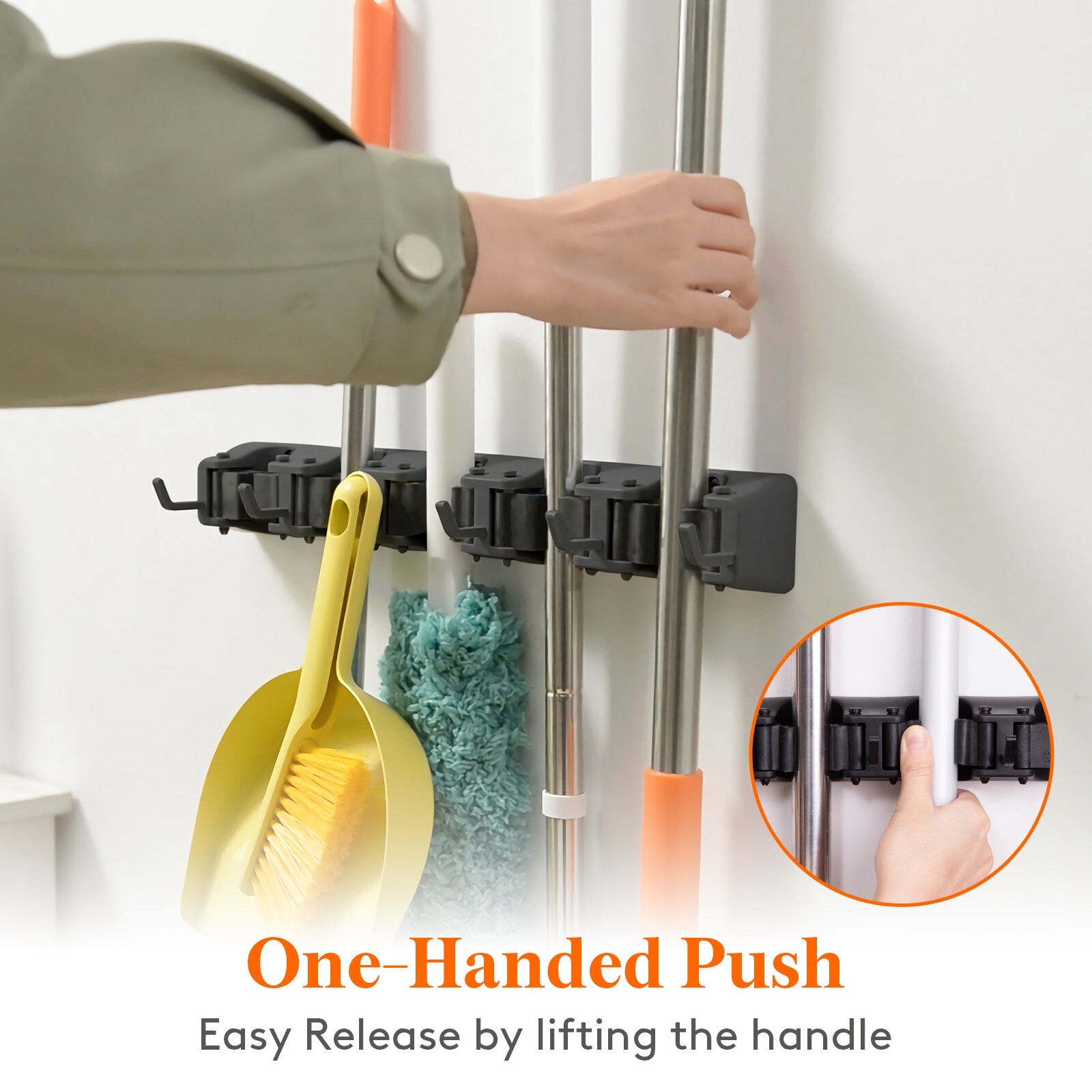 Lifewit Mop and Broom Holder Wall Mount, Anti-Slip Broom Hanger, 5 Slot 6 Hooks