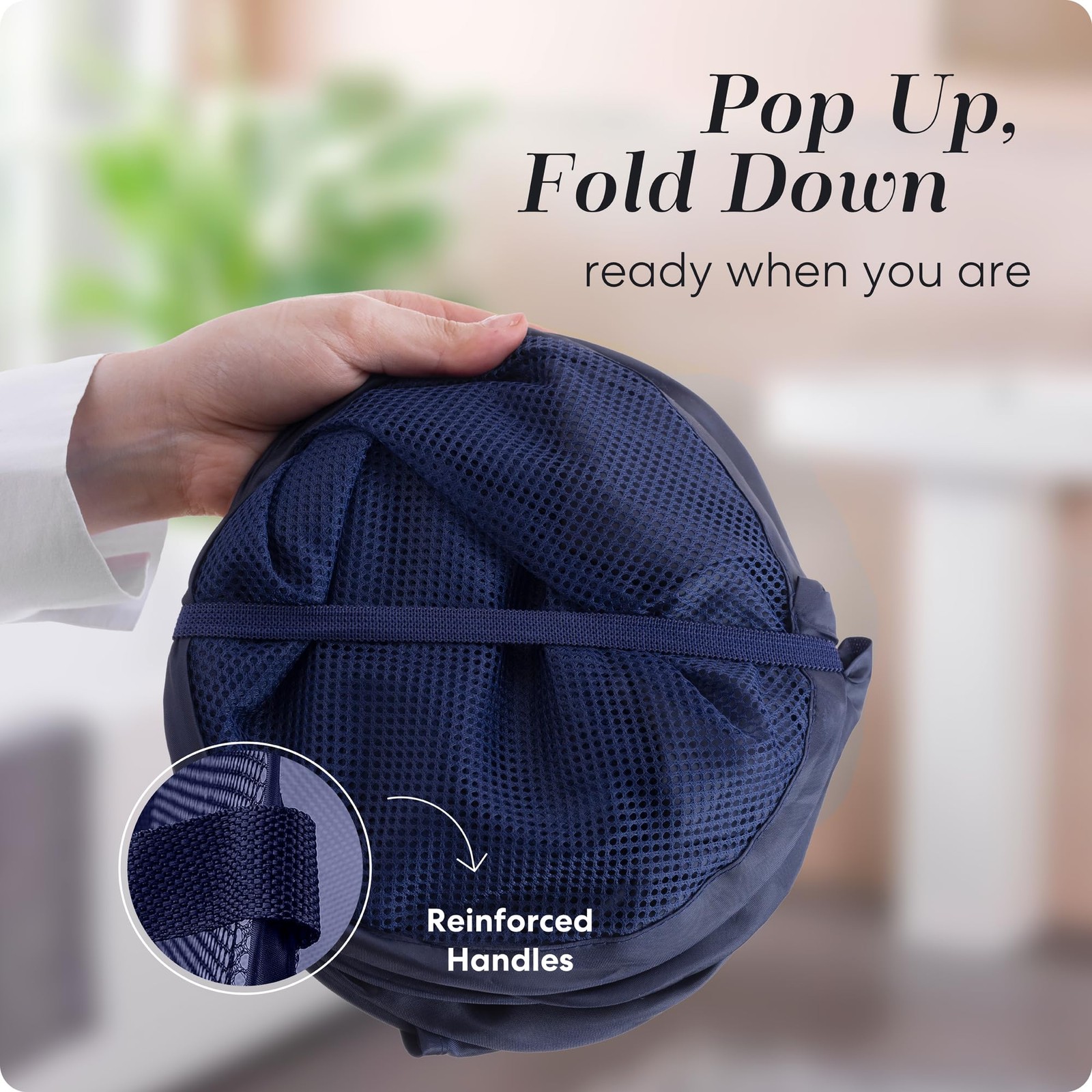 Collapsible Mesh Foldable Hamper 14″ x 14′ x 24″ Navy Blue