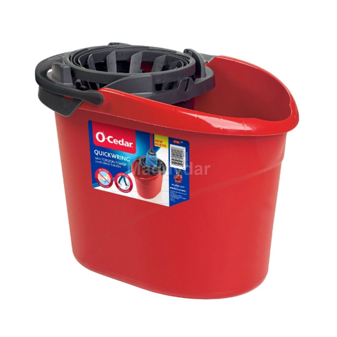 O-Cedar QuickWring Bucket, 2.5 Gallon Mop Bucket with Wringer, Red