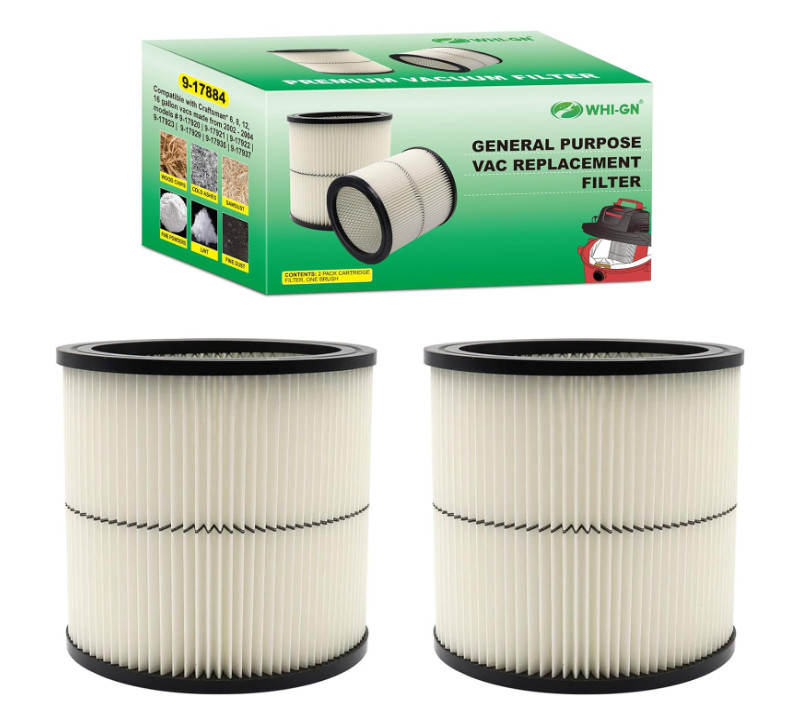 2 Pack Vacuum Cartridge Filter Replacement for Craftsman Shop Vac Filter 9-17884