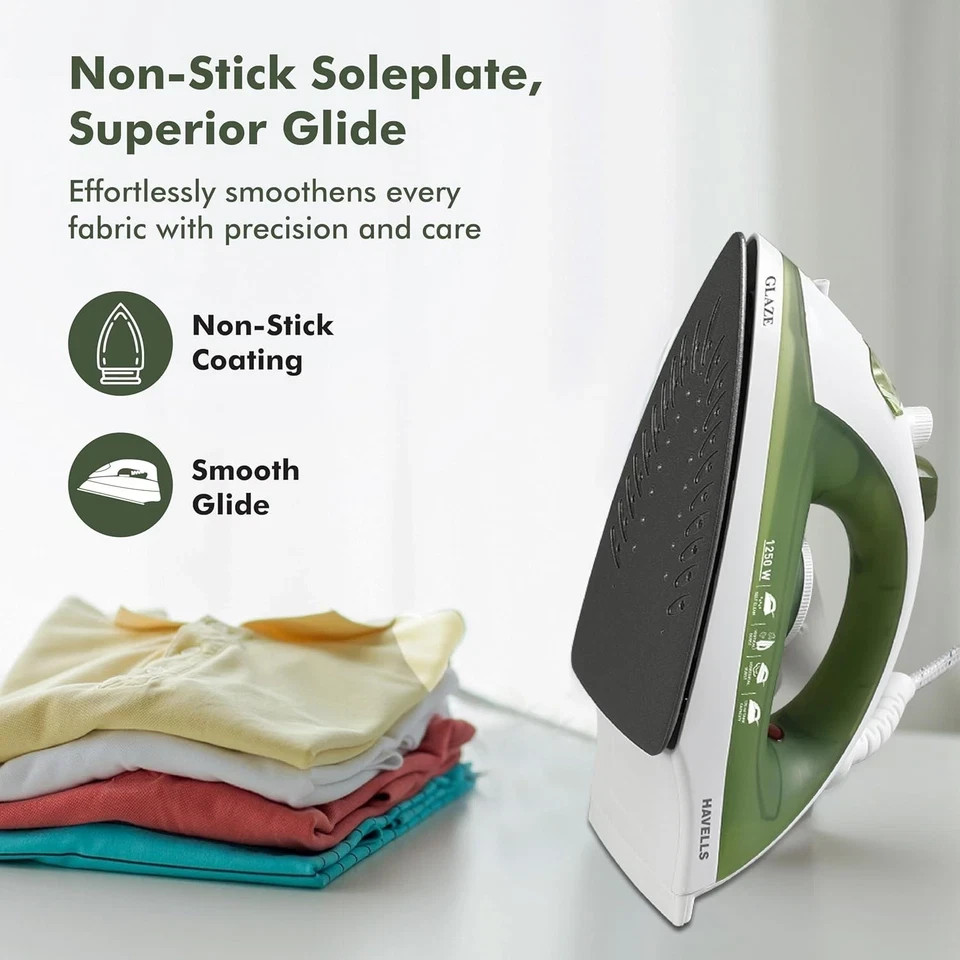 Havells Glaze 1250 Watts Steam Iron with Self Cleaning Function 170 ml Tank 220V