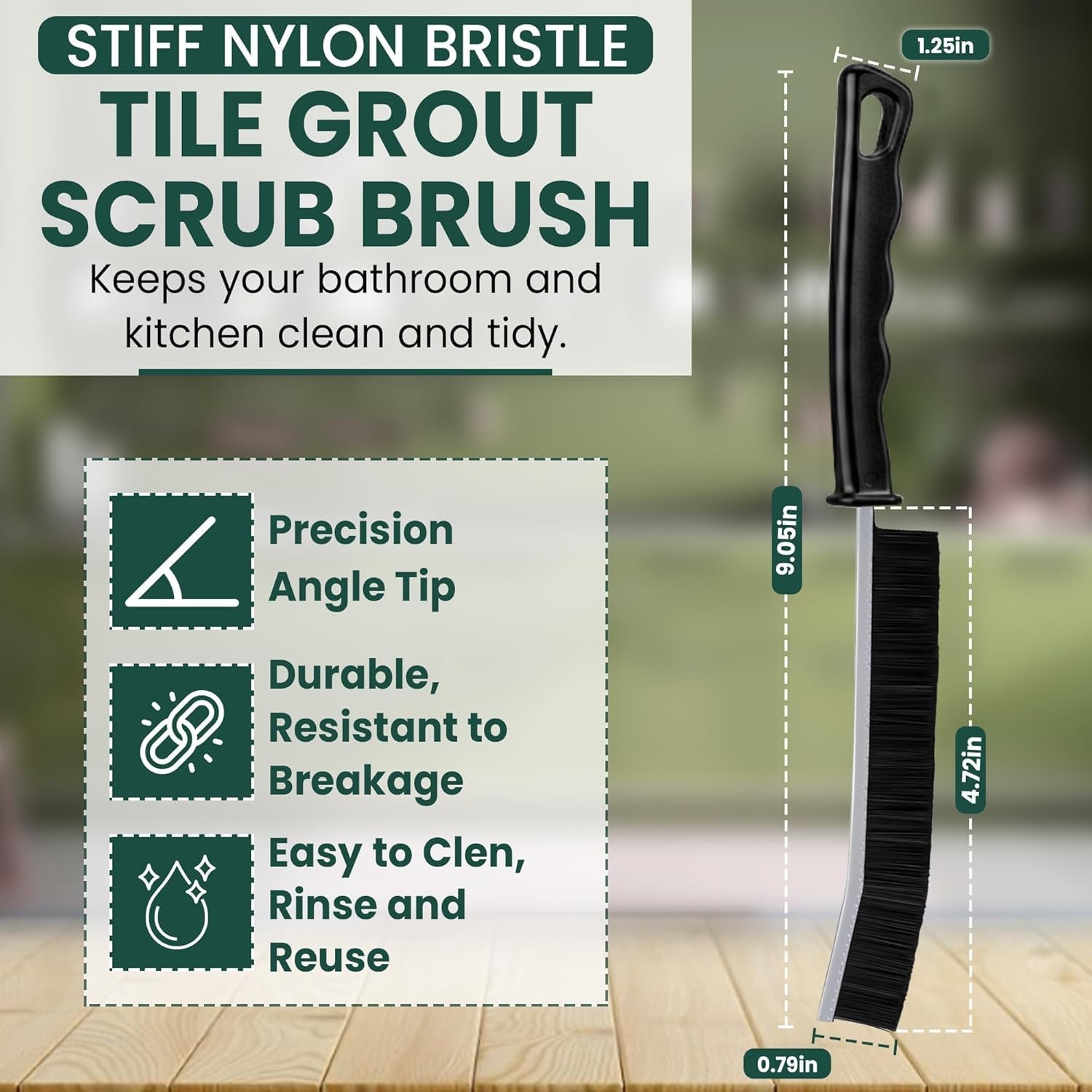 Crevice Cleaning Brush Set – 3Pcs Hard Bristle Pack of 3 – Black, Black