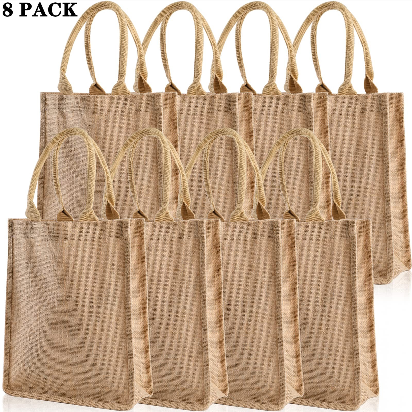 8 Pack Jute Burlap Tote Bags Beach Lined Grocery Totes Bridesmaid 9.8×11.8×3.9