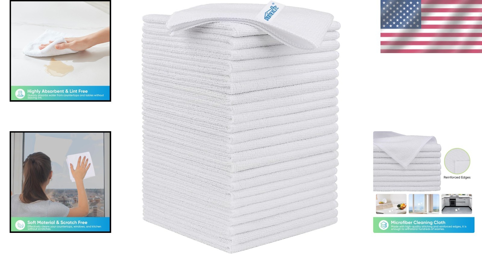 Lint-Free Microfiber Rags – 24 Pack Cleaning Cloths for Kitchen and Glass, 11.5″