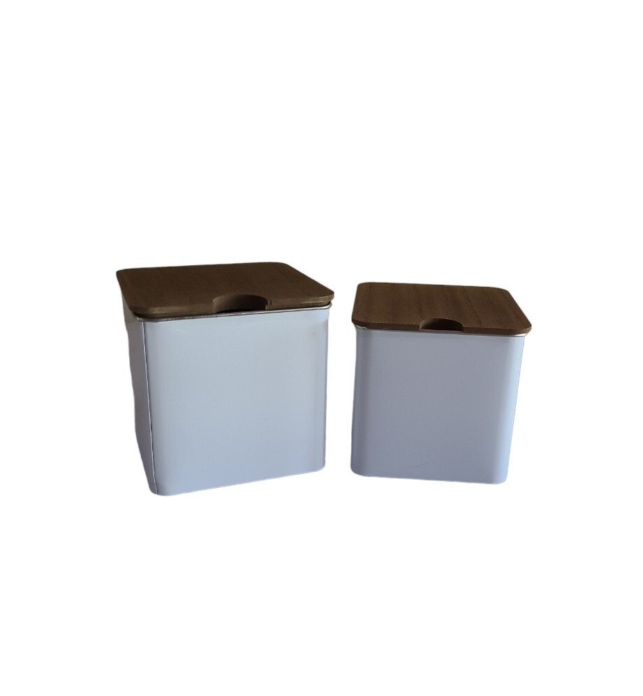 Set of 2 Metal Storage Boxes W Wooden Lids, Small & Medium Size, Bullseye Play.