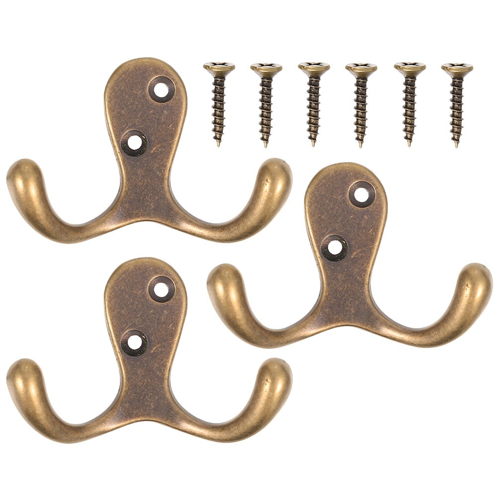3Pcs Copper Metal Wall Hooks for Bathroom Towels and Coat Hanging Light Brown