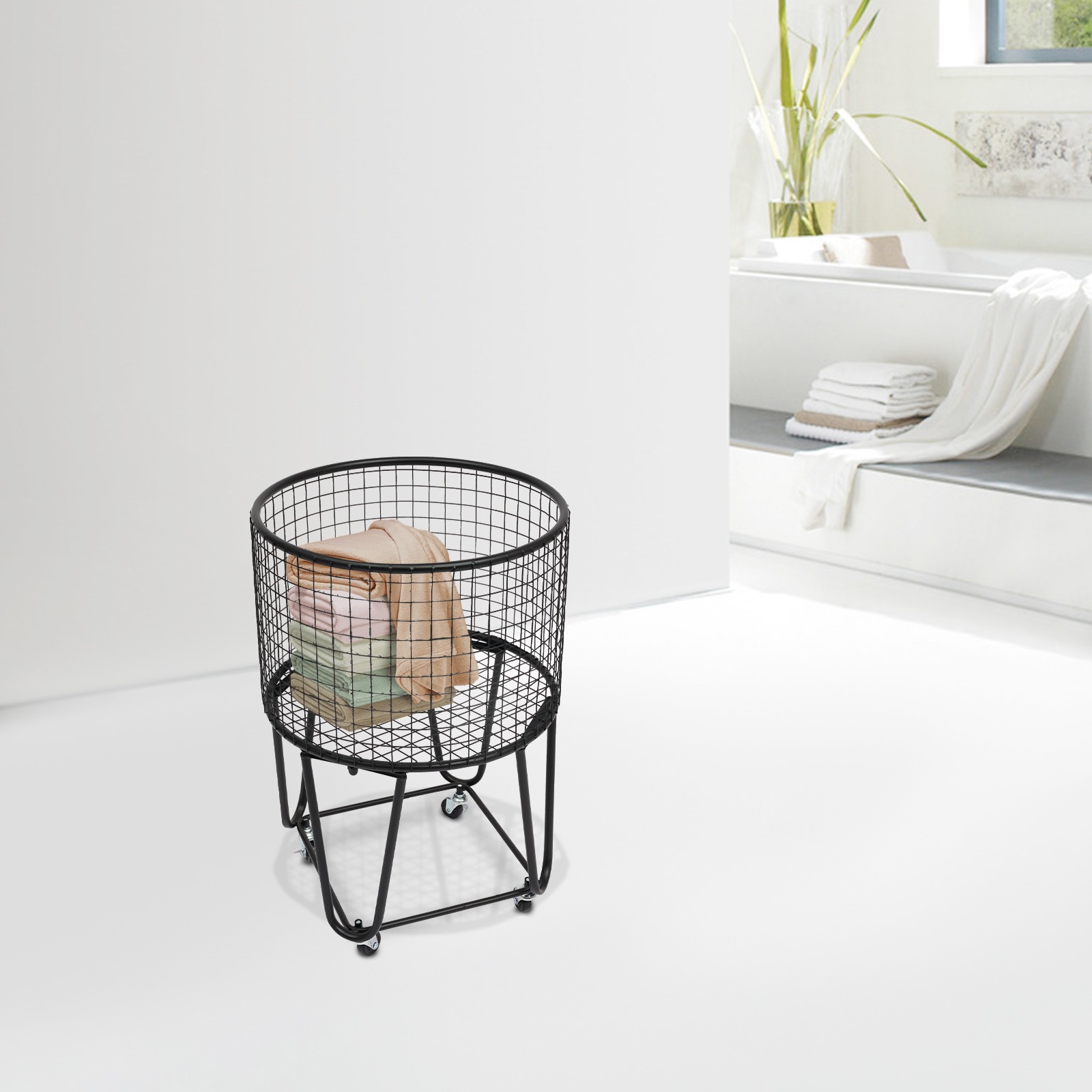 Modern Metal Laundry Basket Clothes Hamper Bathroom Bedroom Rolling Storage Cart