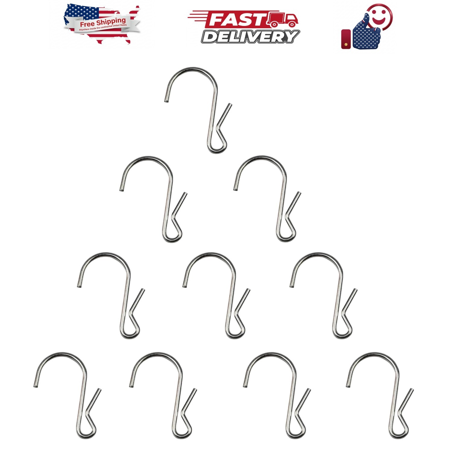 10-Pack Polished Metal Clip Type Hanging Hooks, Holds up to 10 lbs