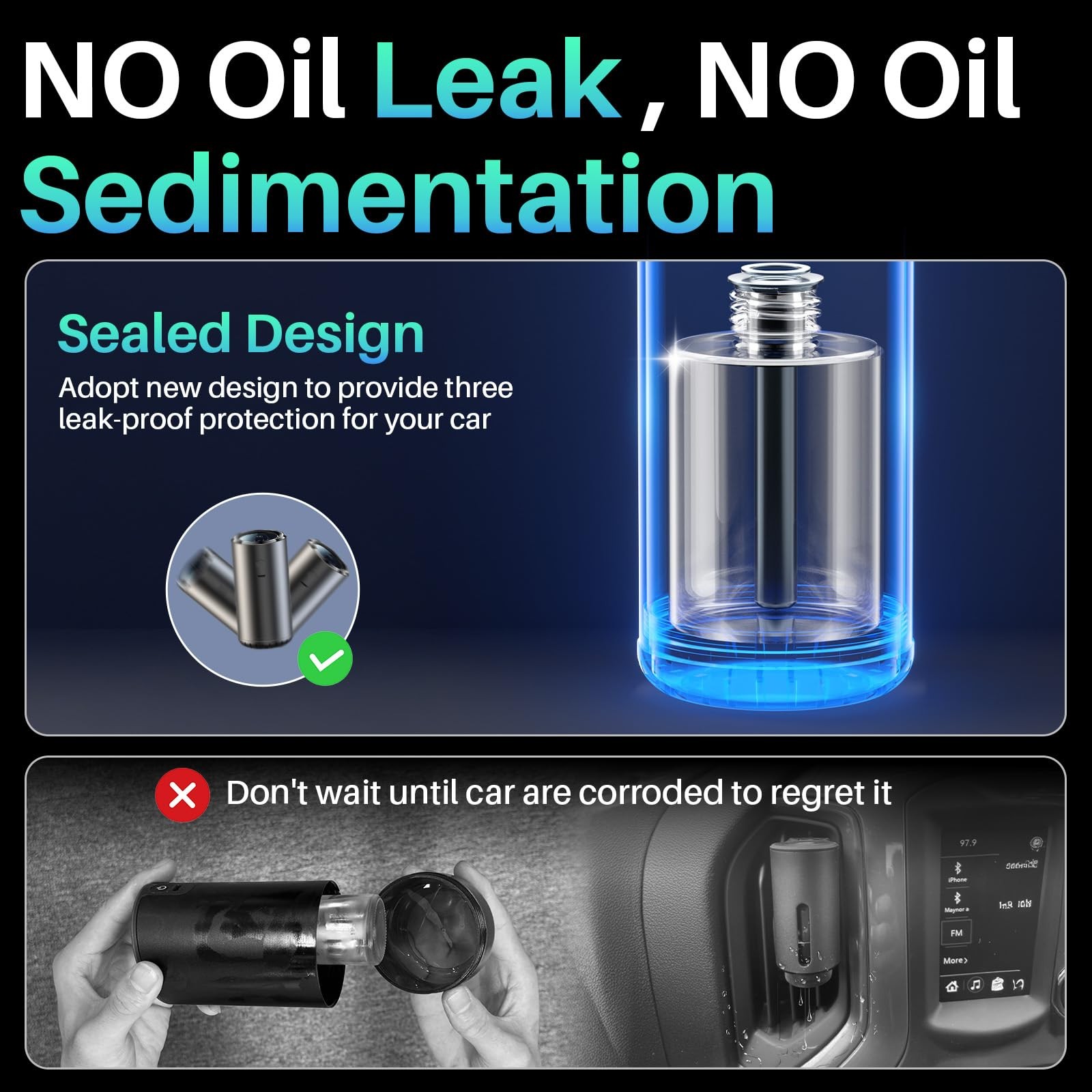 Car Air Freshener Diffuser with 100ml Perfume, 6Months Lasting, RGB Light