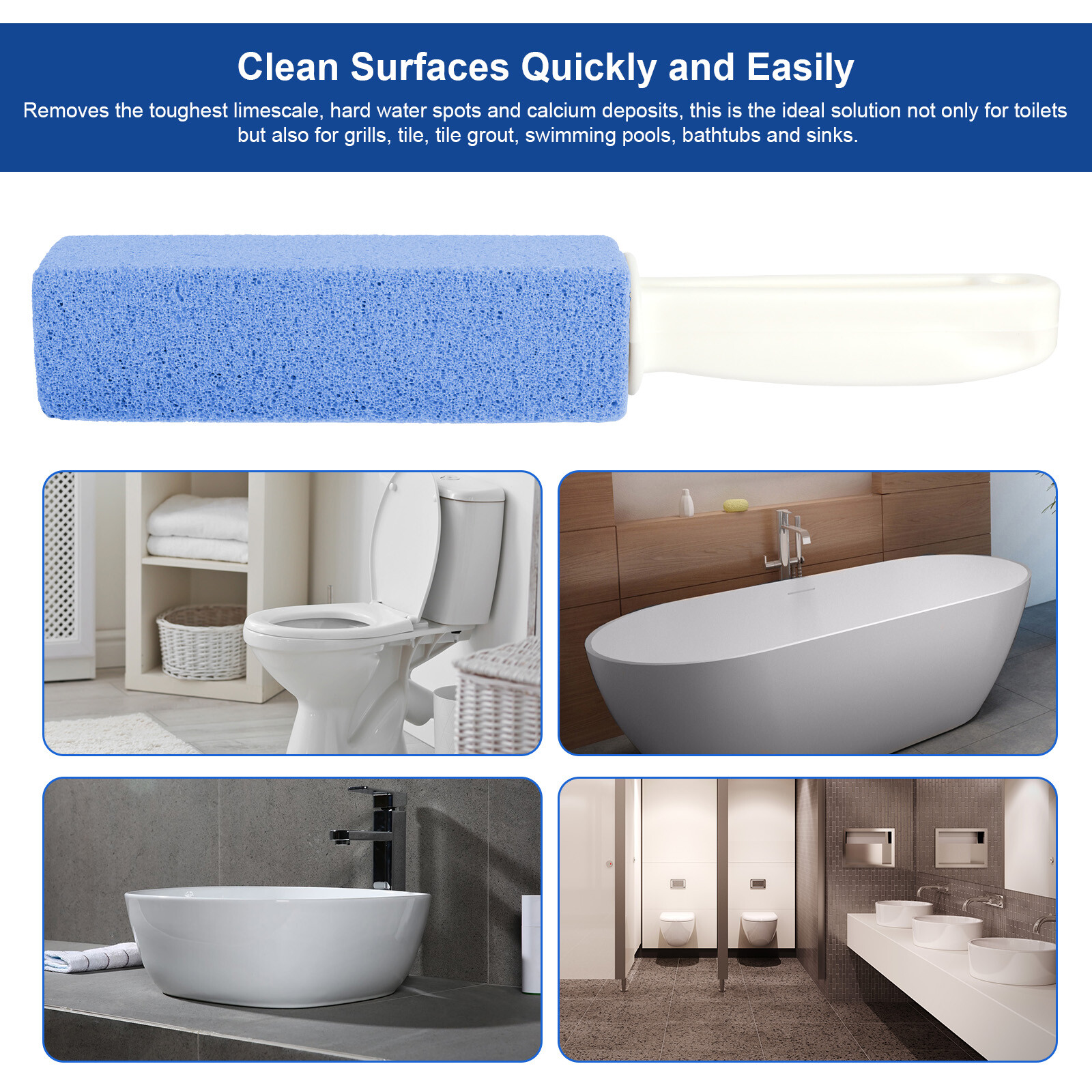 4 Pcs Pumice Stone Toilet Bowl Cleaner with Extra Long Handle Grill Sink Bathtub