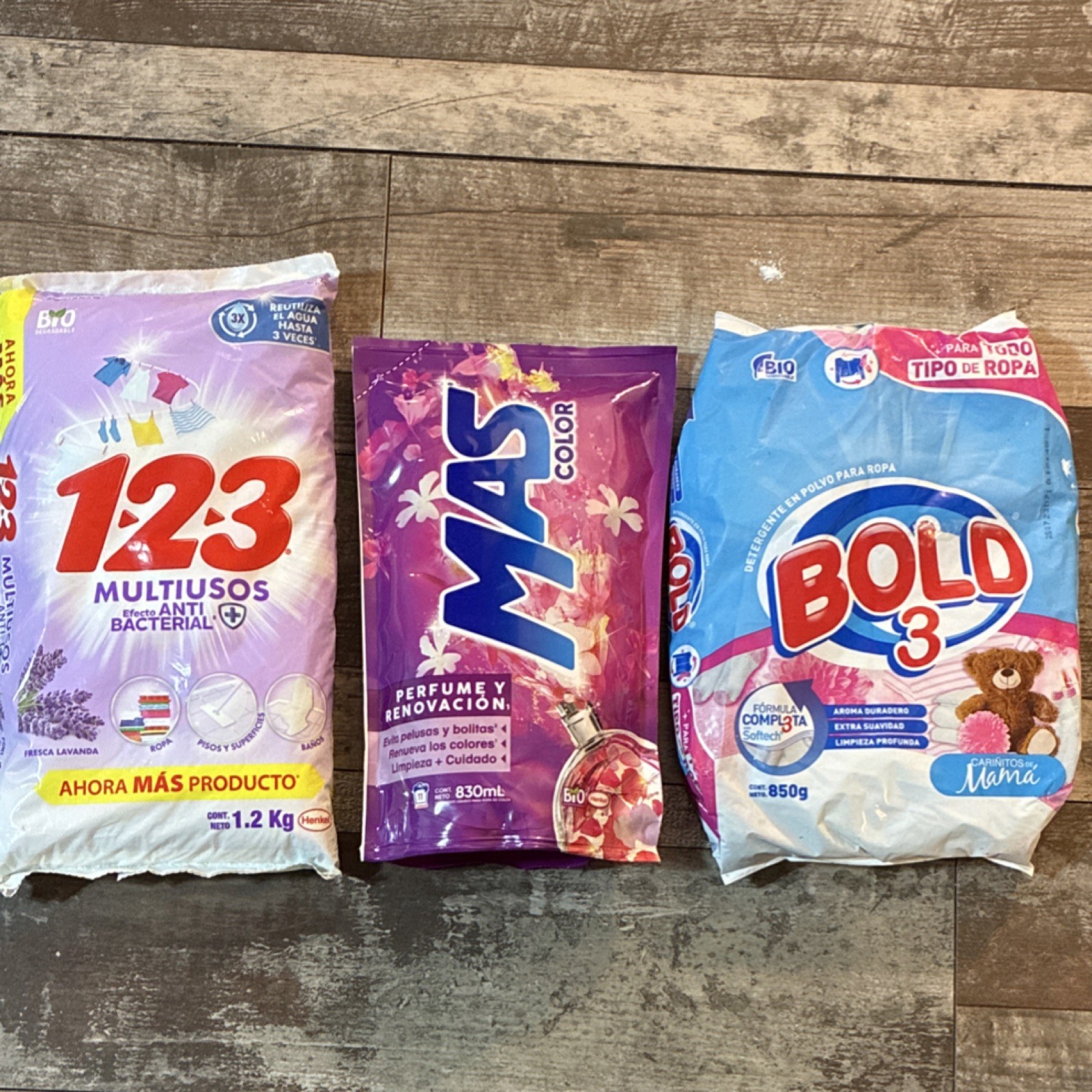 123 Multiusos MAS Color BOLD 3 Laundry Detergent Powder Liquid Bio 3 Pack