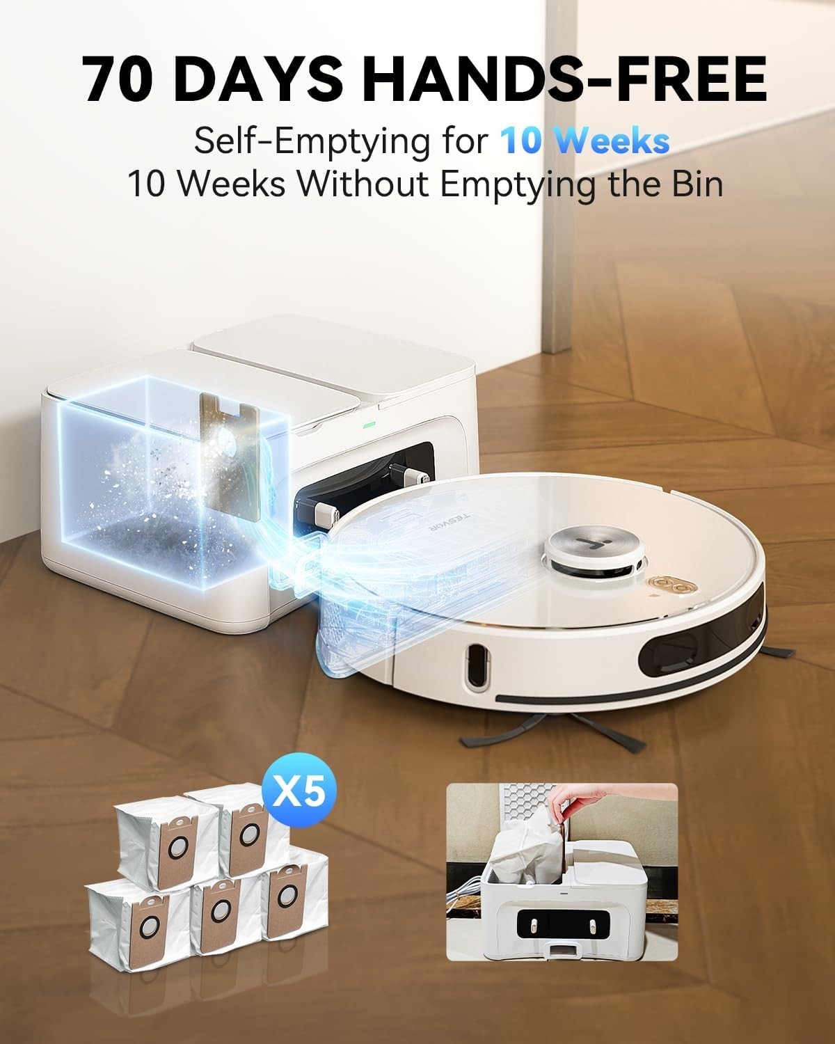 Tesvor S8 Max Robot Vacuum & Mop Self Emptying Station 8000Pa Suction Hard Floor