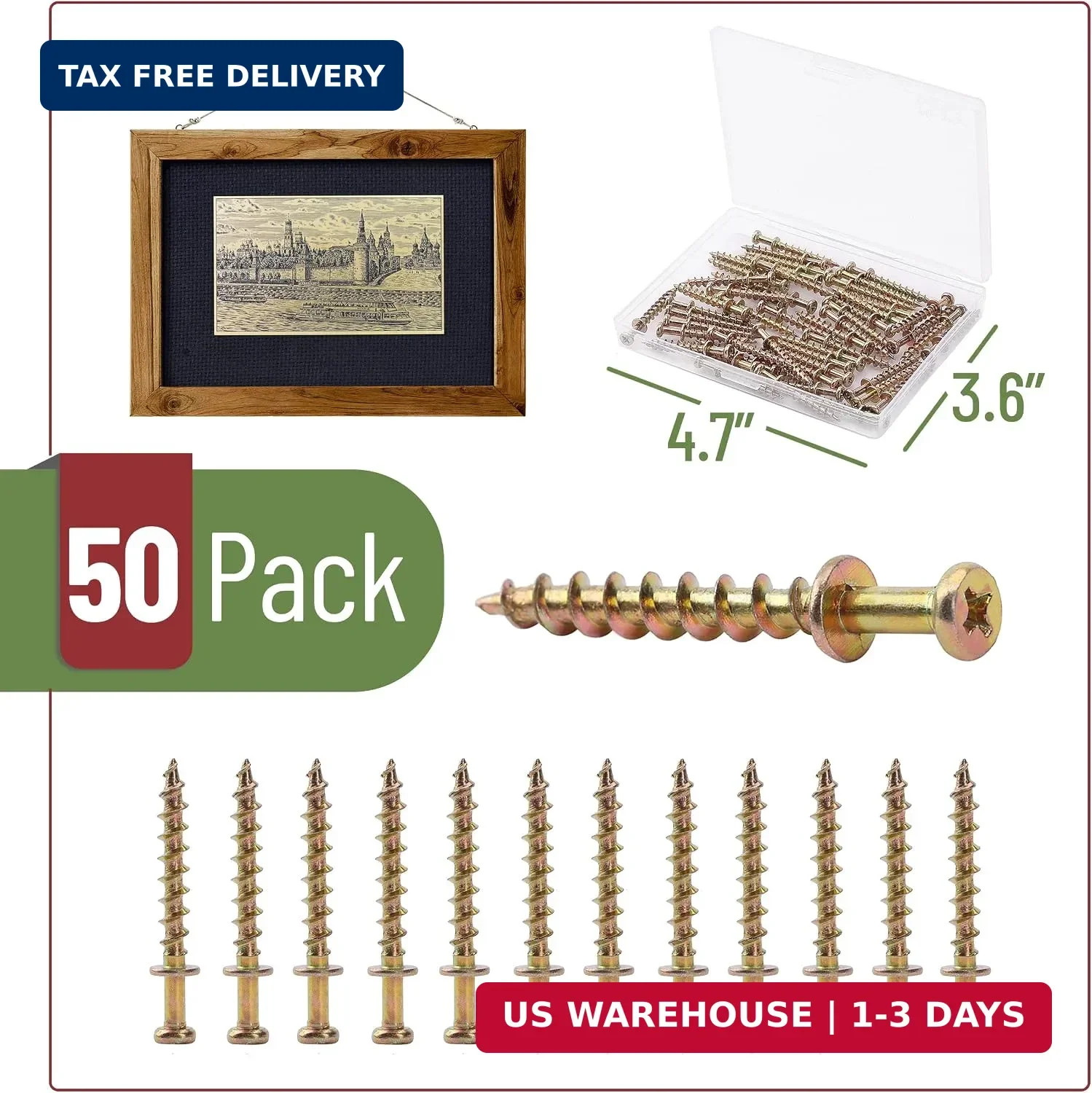 – Bear Claw Hangers, 50 Pack, 4-in-1 Hanging Screws for D-Rings, Picture Hangers