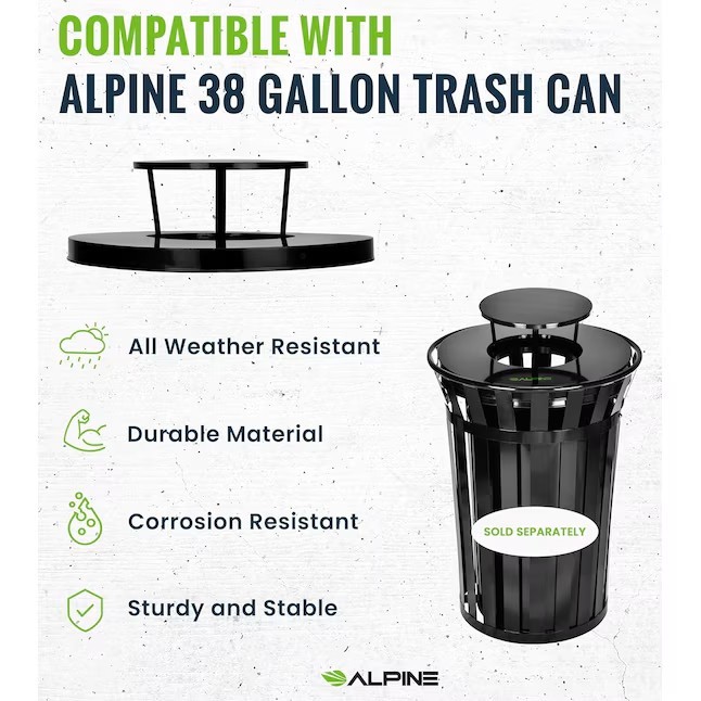 Alpine Industries Black Metal Outdoor Trash Can Lid