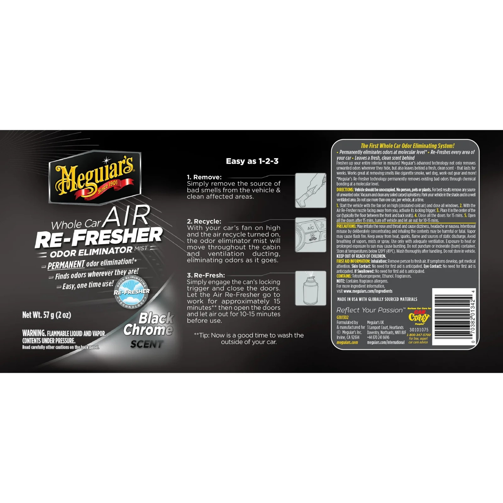 Meguiar’s G181302 Whole Car Air Re-fresher Odor Eliminator Mist, Black