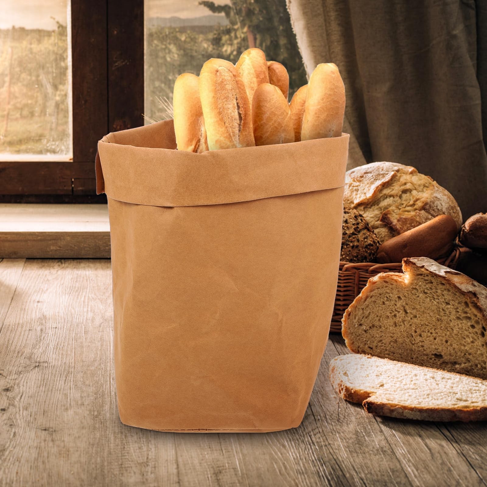 MAGICLULU Washable Kraft Paper Storage Bags for Food 23X22CMx3pcs, Brownx3pcs