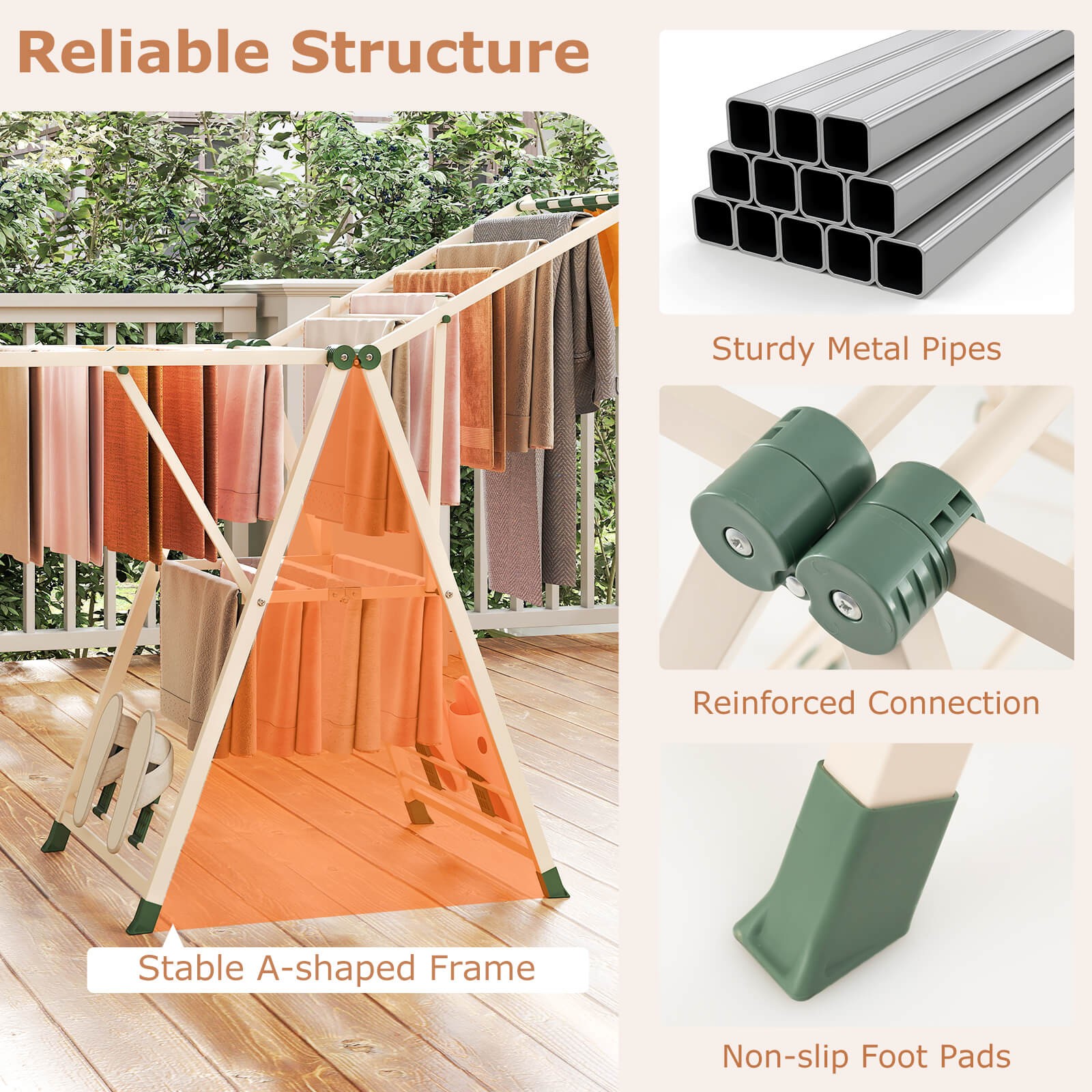 Foldable Metal Laundry Drying Rack w/Height Adjustable Wings, 16 Drying Rails