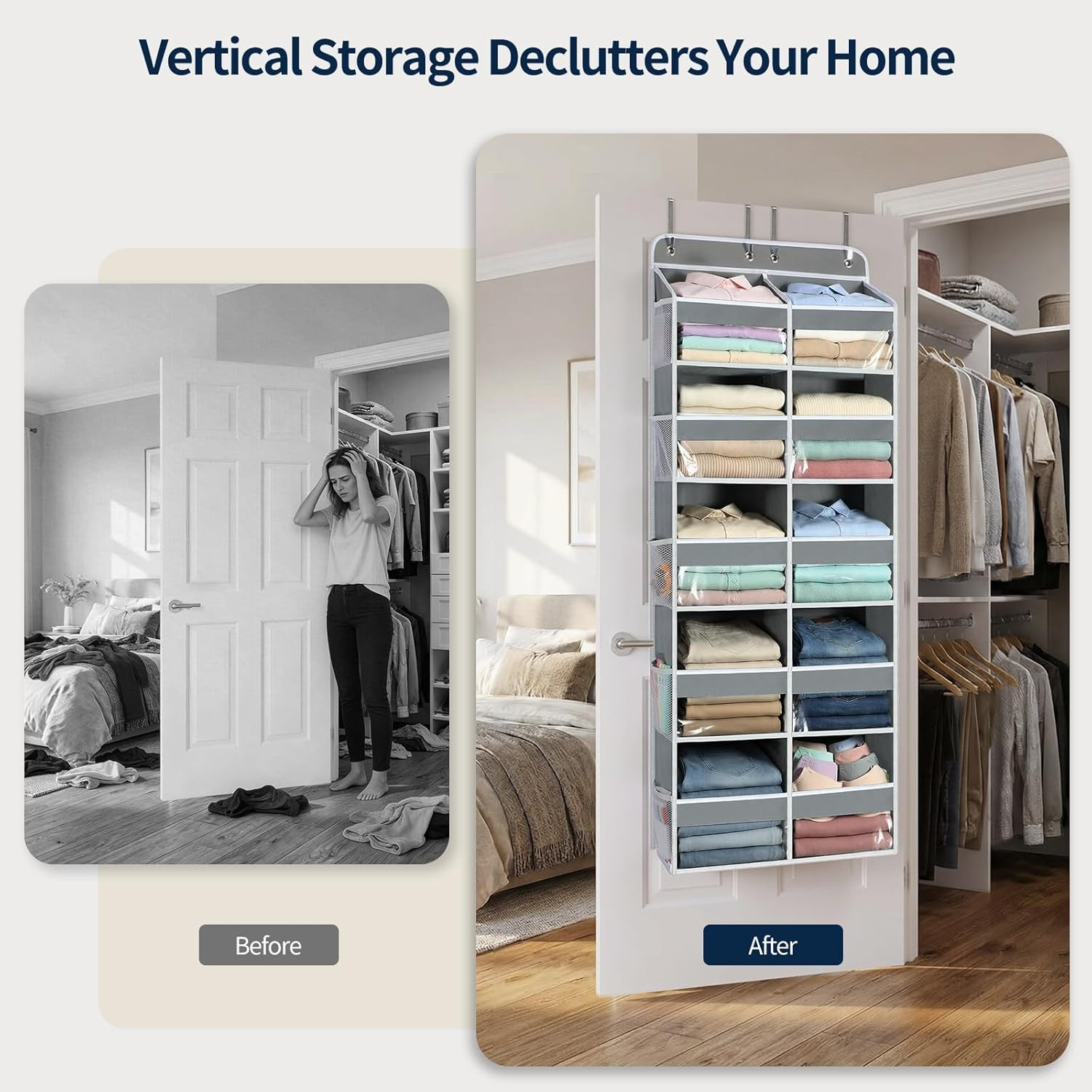over the Door Organizer, 5 Tier Extra Large behind Door Storage of 10 Compartmen