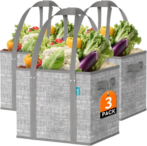 Collapsible Reusable Grocery Bags Heavy-Duty Shopping Tote Box Reinforced Handle