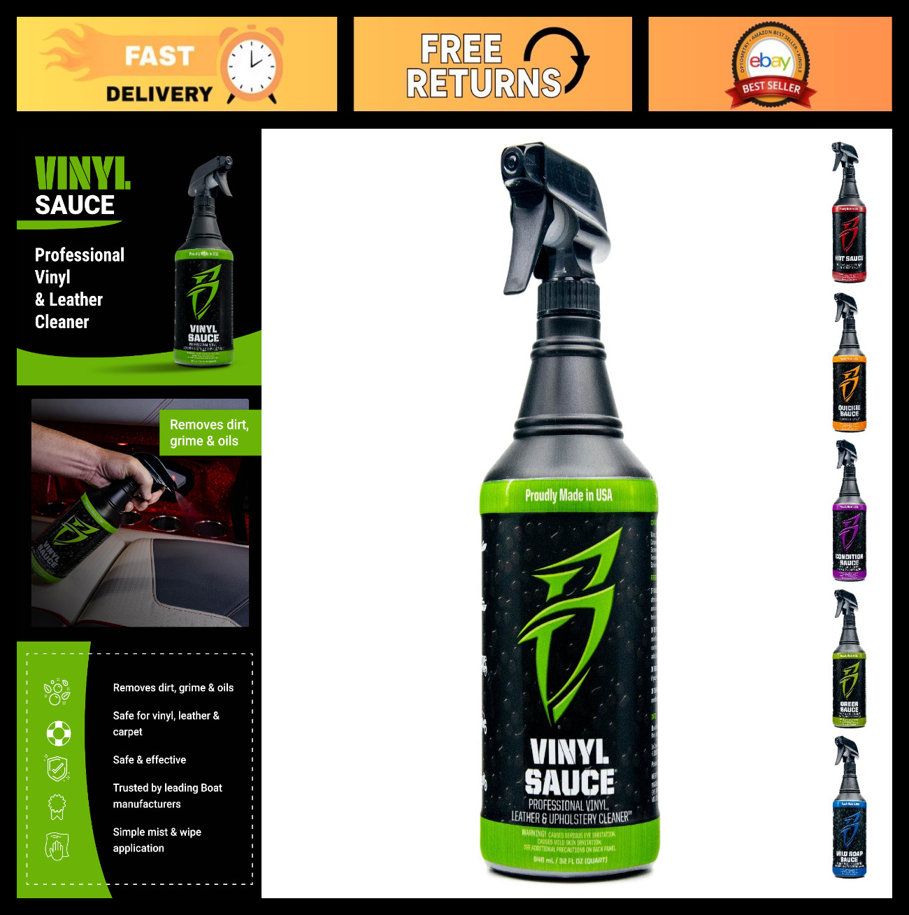 Premium Vinyl & Leather Cleaner 32 Oz – Marine, RV, Powersport – Non-Caustic For