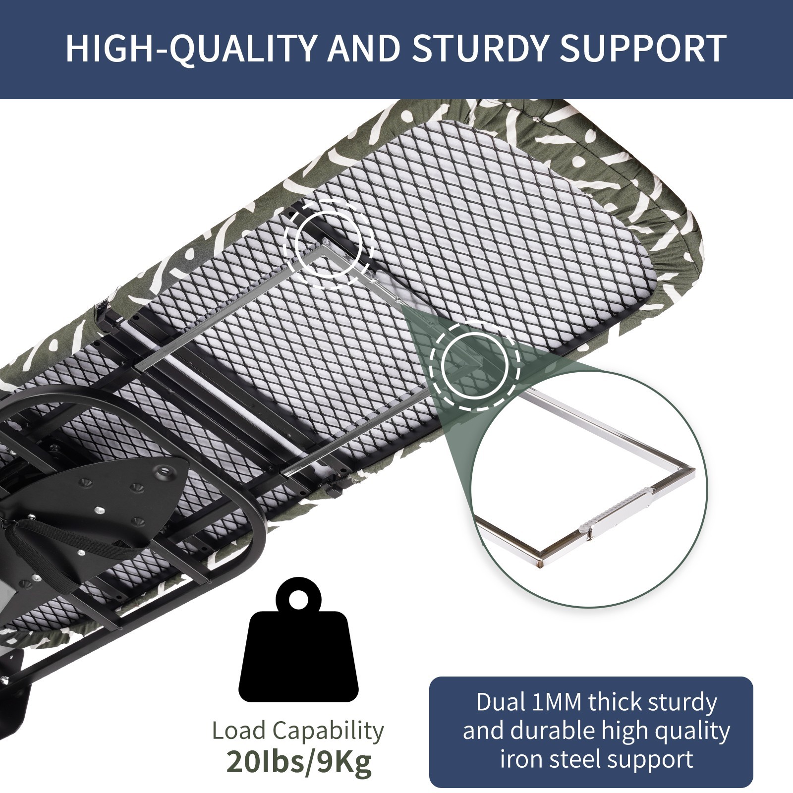 Wall-Mounted 180° Rotating Steel Frame Folding Ironing Board with iron holder