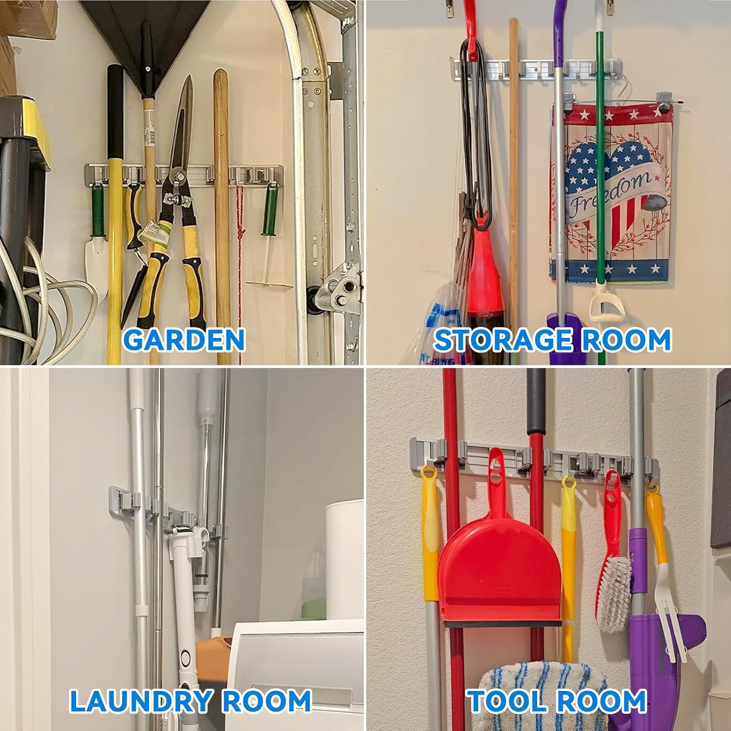 Broom Holder Wall Mount Mop Hanger Tools Organizer 4Racks 5Hooks | Adjustable St