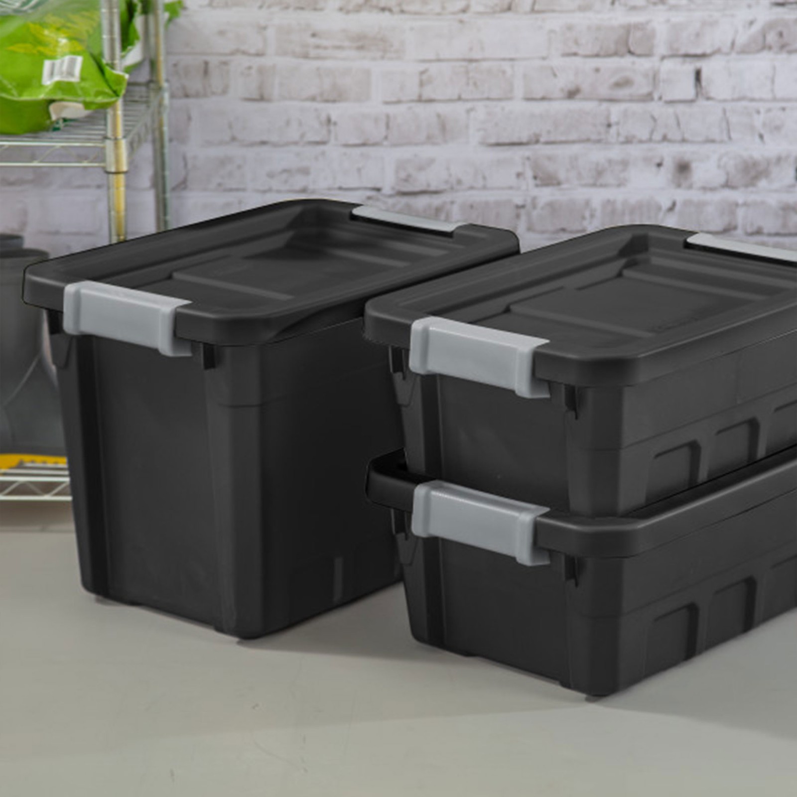 Sterilite 4 Gallon Industrial Storage Totes with Latch Clip Lids, Black (6 Pack)