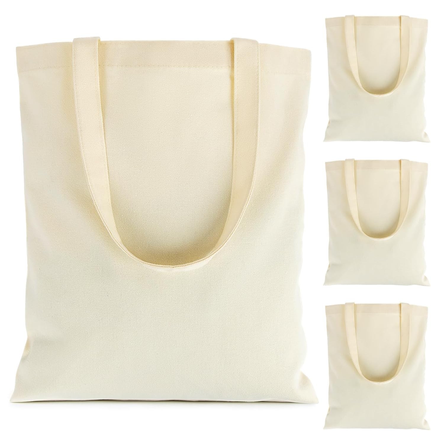RAINFLOW Blank Canvas Tote Bags – 4 Pack Plain Cotton Totes with Handles