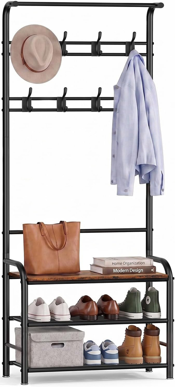 Hall Tree with Shoe Bench, 4-In-1 Entryway Coat Rack | Freestanding Mudroom Orga