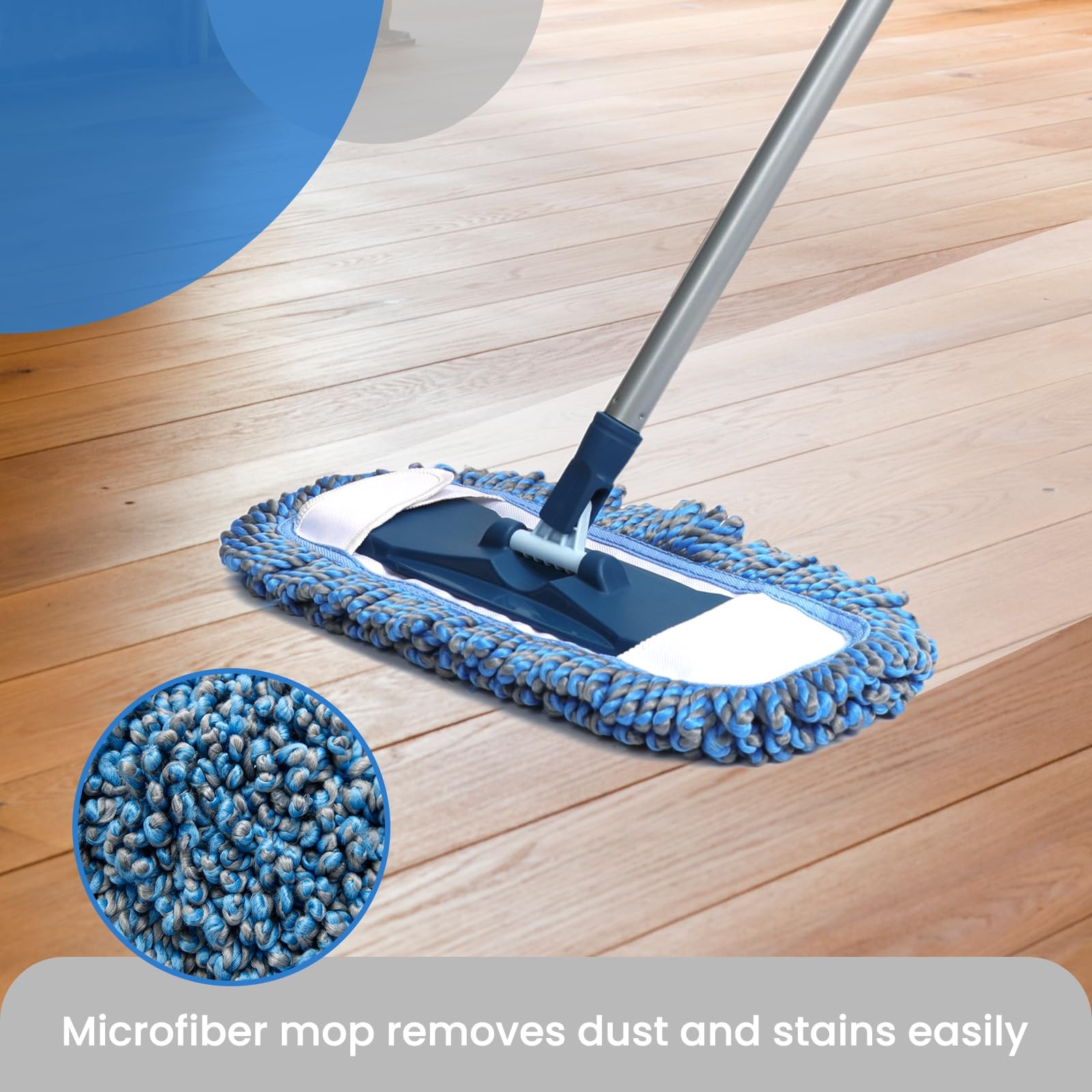 TrueYee Dust Mop for Hardwood Floors with 57″ Long Handle, Blue and Silvery