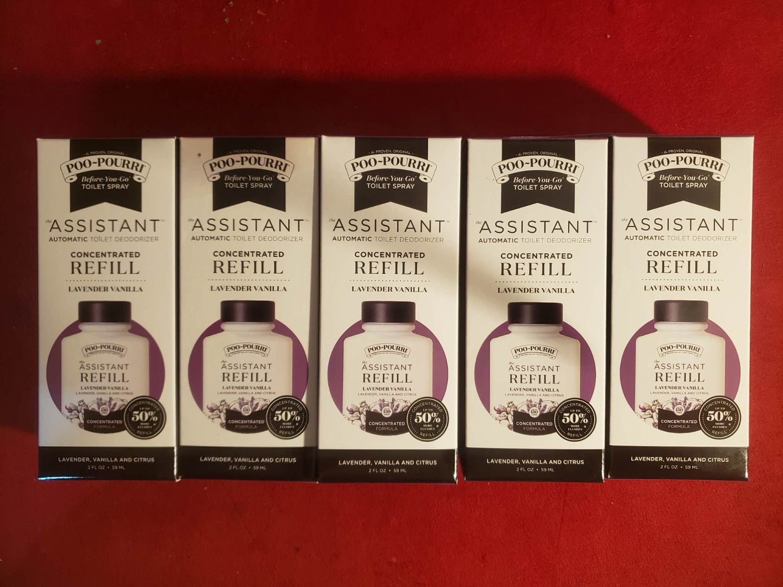 Poo-Pourri 5 Pack 750 Uses! Assistant Refill Lavender Vanilla 2 fl Oz. NEW LOOK