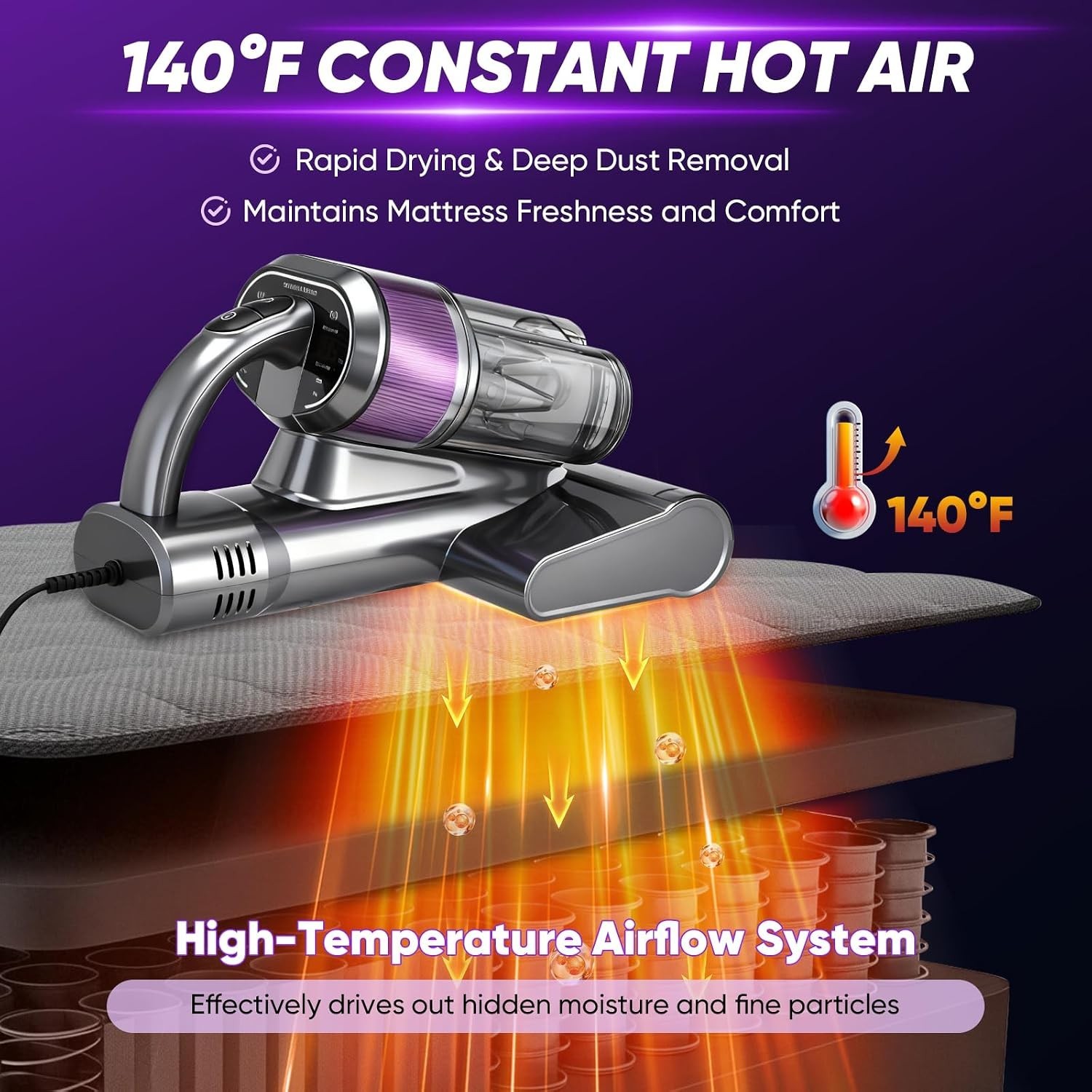 Mattress Vacuum Cleaner Handheld Bed Sofa Couch Deep Clean UVC Light HEPA Filter