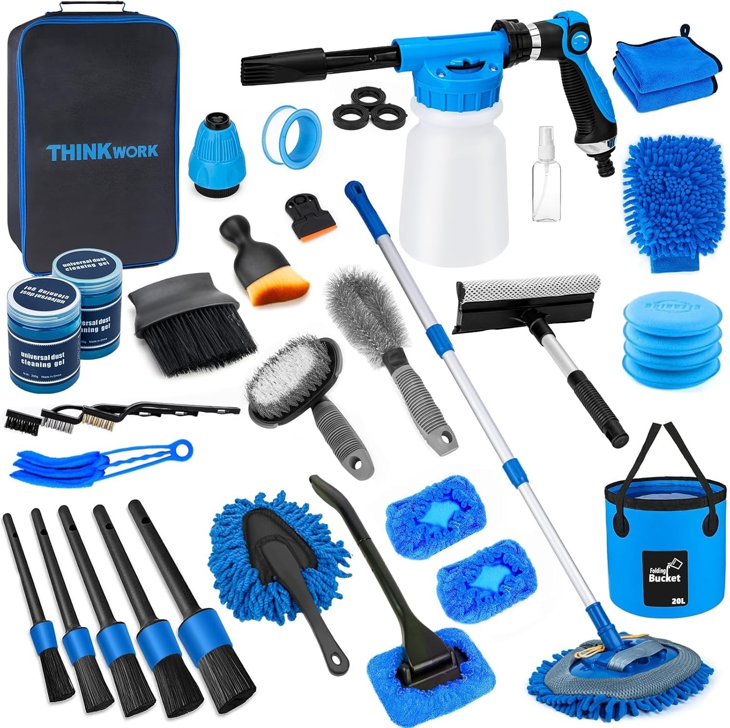Car Wash Kit, Car Detailing Kit with Foam Gun, Car Wash Brush Mop and Large Fold