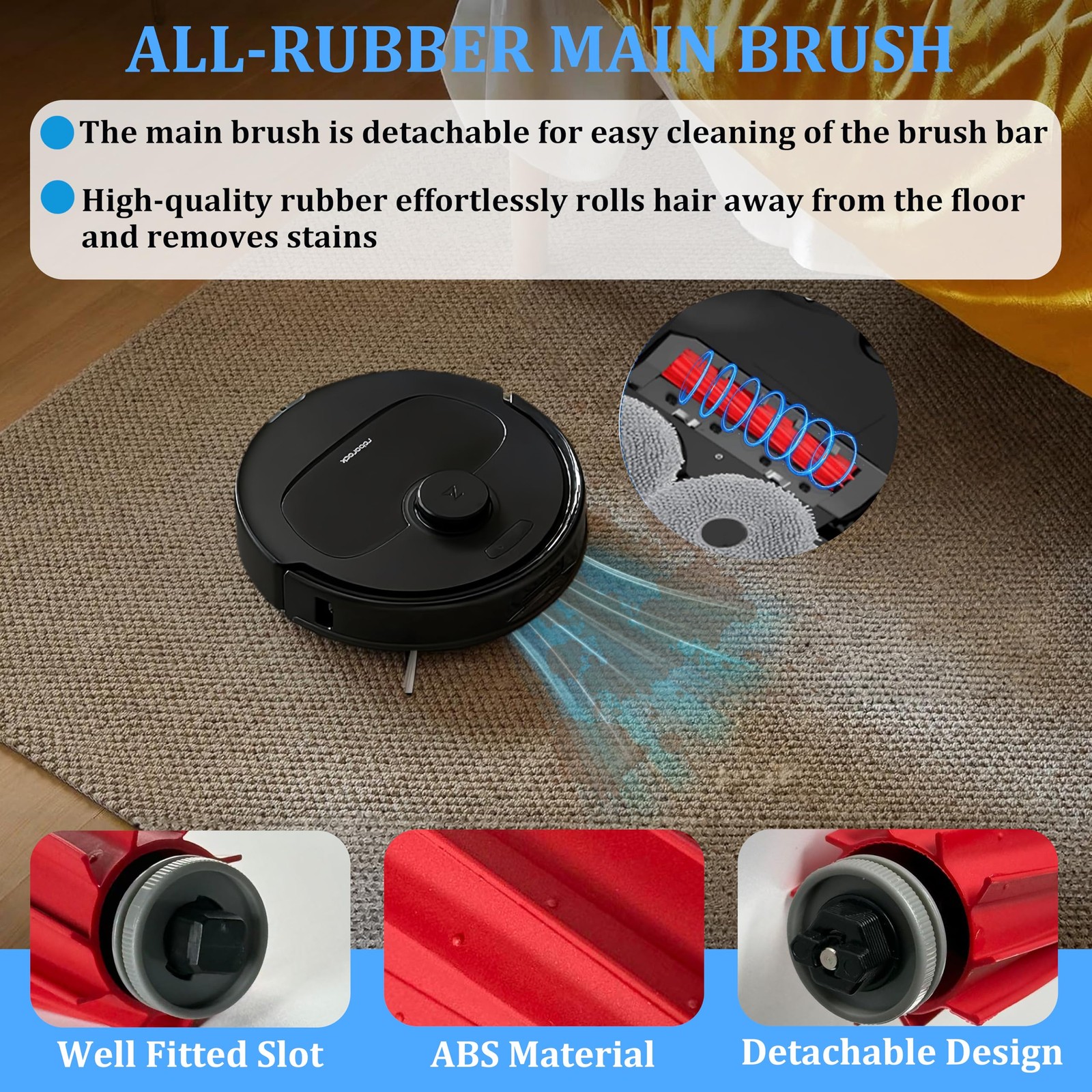 Rubber Main Brush Replacement for Roborock S7 Series, Q Revo Series Vacuum