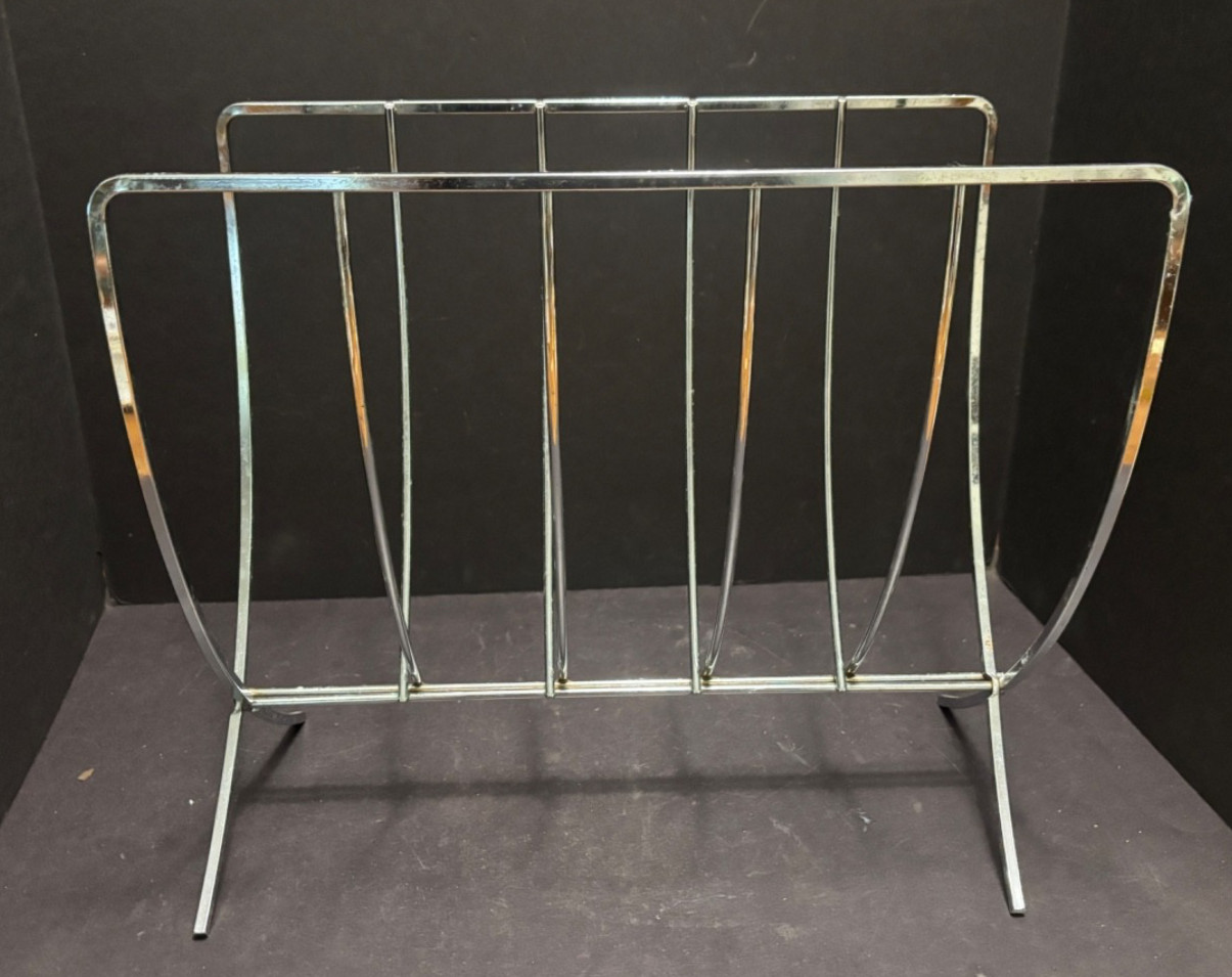 Vintage MCM Chrome Folding Magazine Rack(s) Holder Bar/Rod Brutalist 2 Available