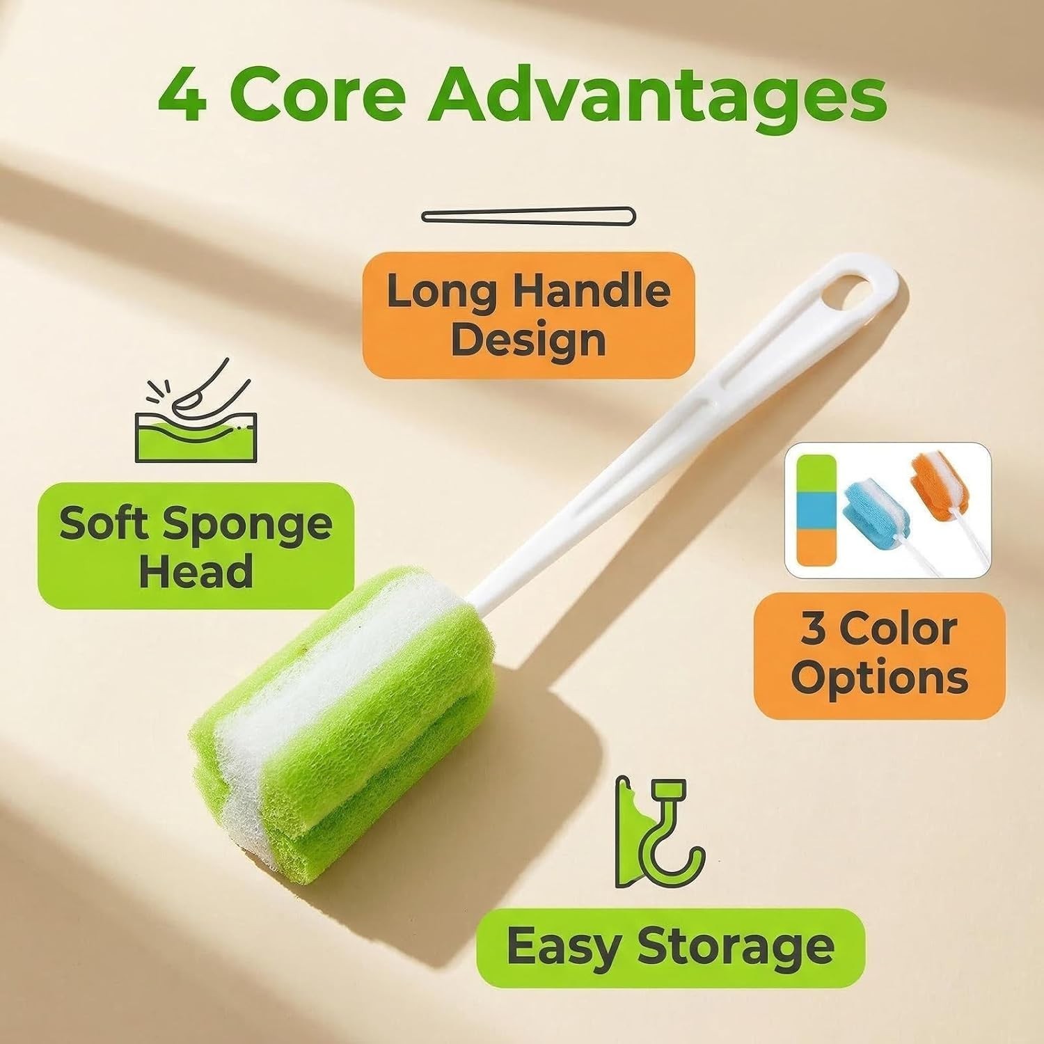 3PCS Soft Hanging Sponge Cleaning Brush Cleaner with Long Handle Cup Feeding …