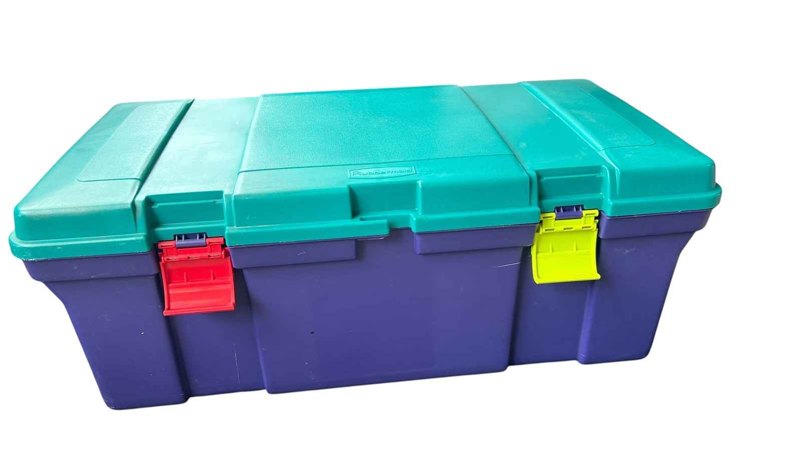 Vintage 1991 Rubbermaid Keepers Totelocker – Aqua Colorblock Storage Tote 2156 *