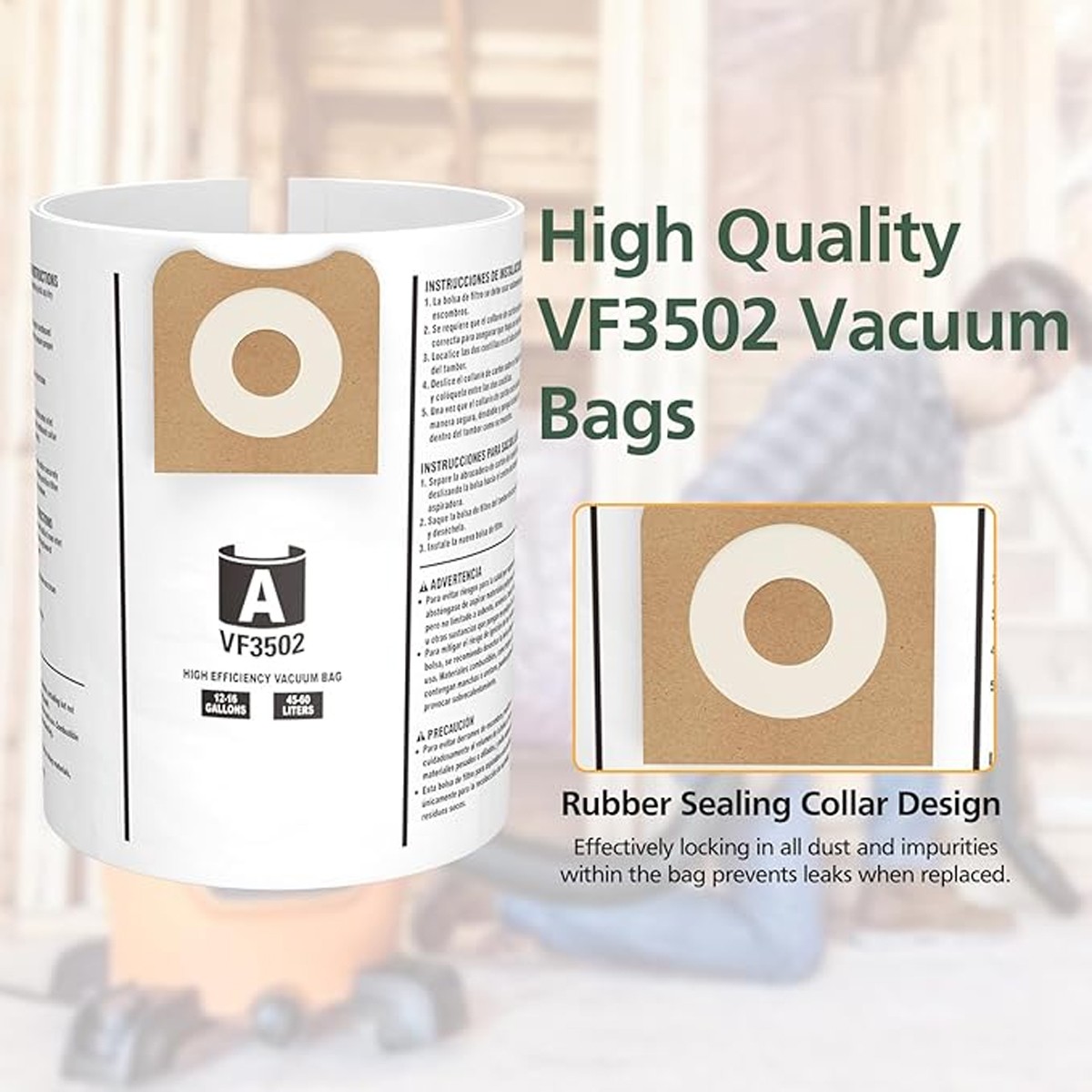 VF3502 Vacuum Bags Compatible with Ridgid 12-16 Gallon Vacuum WD1450 WD1680