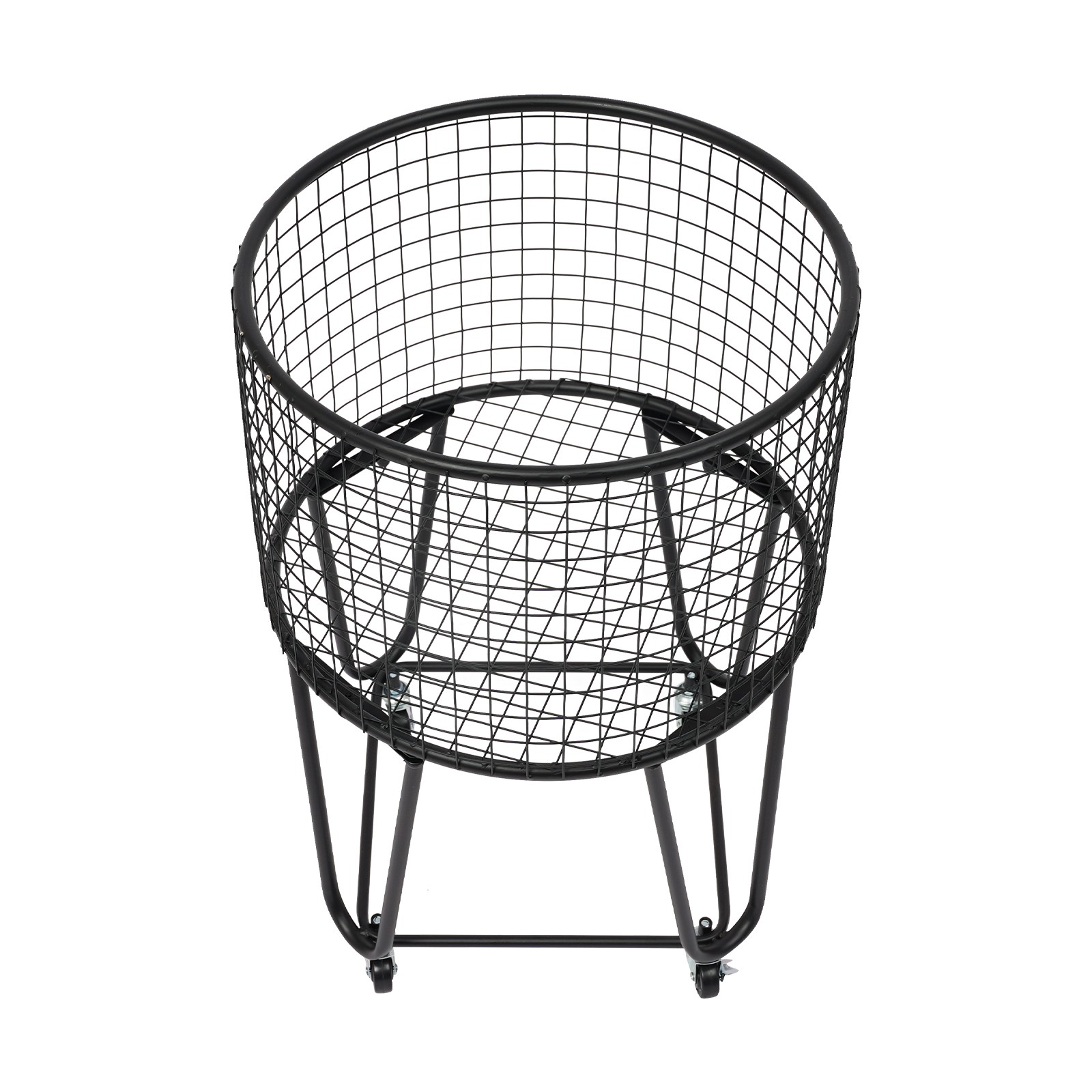 Metal Mesh Laundry Cart Basket with Wheels 43 × 30 cm Black Steel