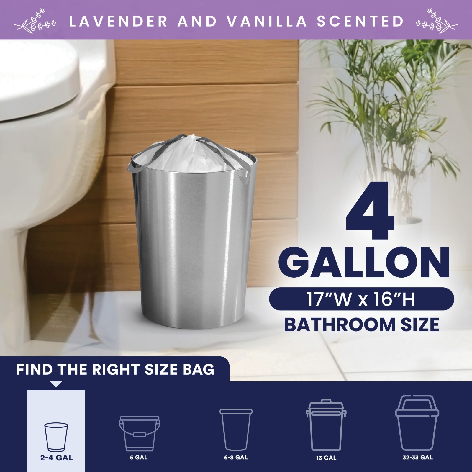 Plasticplace 4 Gallon Trash Bags Lavender and Soft Vanilla Scented, 200 Count
