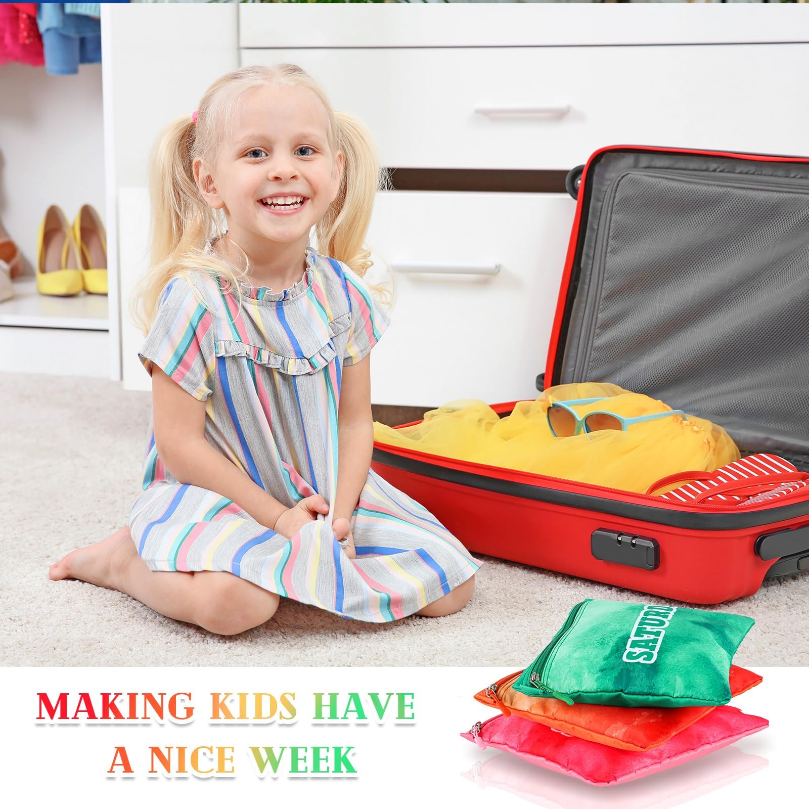 14 Pcs Kids Days of Week Compression Packing Cubes Daily Outfit Organizers