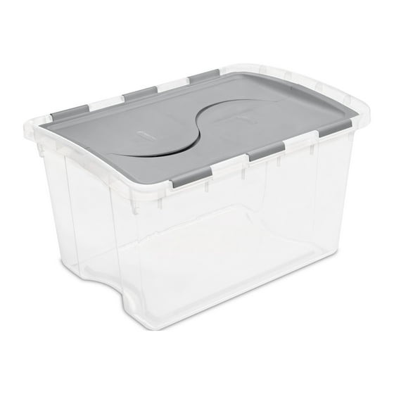 Clear Plastic Storage Container with Hinge Lid 48 Quart Medium FlipLid Bin Gray