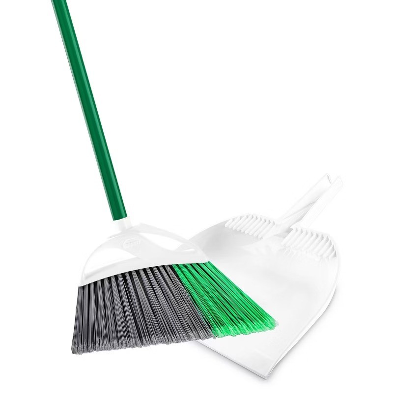 Large Precision Angle Broom with Dustpan: Steel Handle, Grip Handle, Hanging