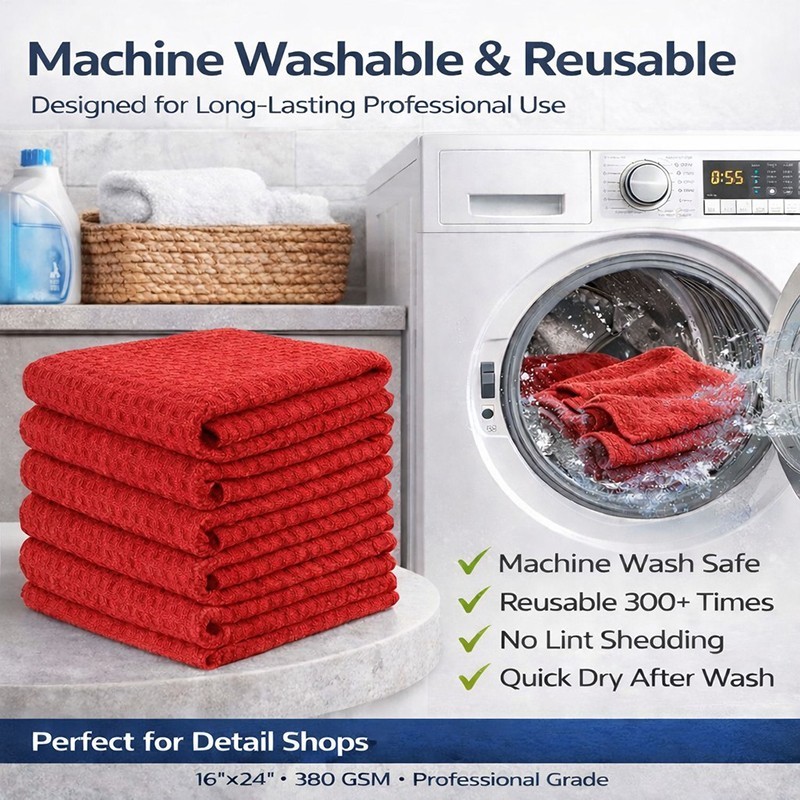 CarCarez Red Microfiber Towels 16″x24″ 380GSM 120PCS Bulk Detailing Towels