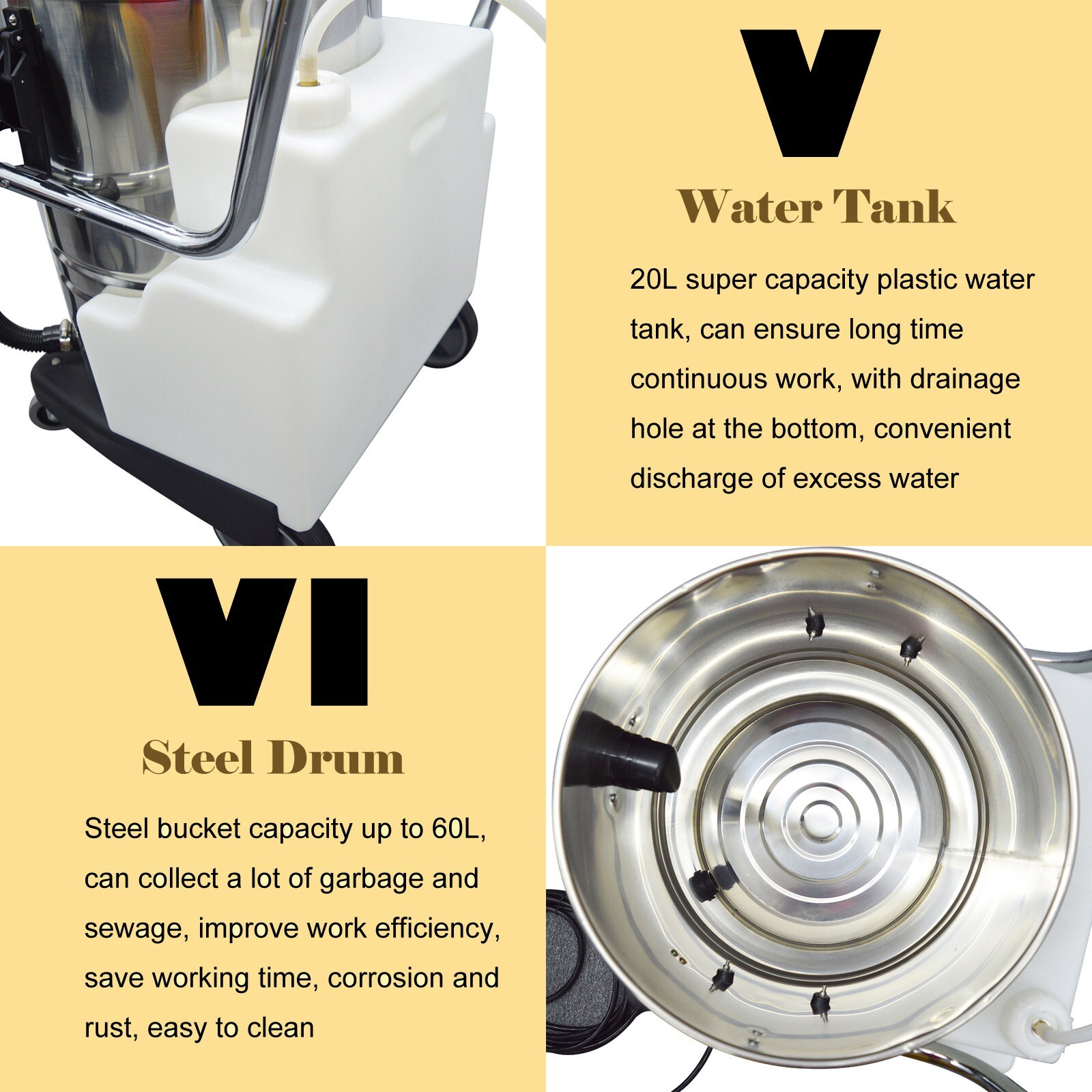 110V 2.7HP 3 in 1 80L Carpet Extractor Machine Wet/Dry Vacuum Cleaner